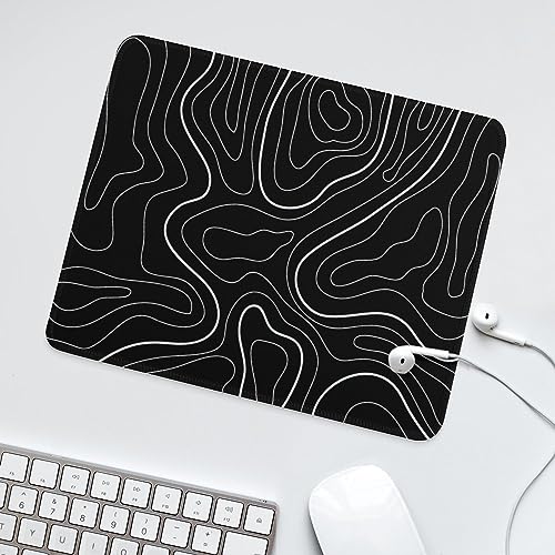 Schwarzes topografisches Karten-Mauspad, quadratisches Mauspad für Schreibtisch, minimalistisches Gaming-Mauspad mit rutschfester Unterseite, Computer-Laptop-Mauspads für kabellose Maus, Heimbüro, Bild 2