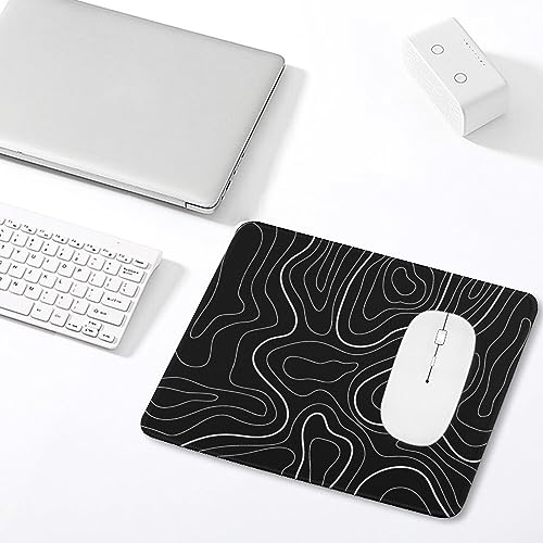 Schwarzes topografisches Karten-Mauspad, quadratisches Mauspad für Schreibtisch, minimalistisches Gaming-Mauspad mit rutschfester Unterseite, Computer-Laptop-Mauspads für kabellose Maus, Heimbüro, Bild 3