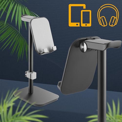RICOO Headset Handy Halterung Kopfhörer Schreibtisch Ständer Kopfhörerständer Handyständer HH013 Studio TV Gaming PC Kopfhörerhalter Stand Halterung Neigbar Handy-Halter Head-Phone Holder Bild 2