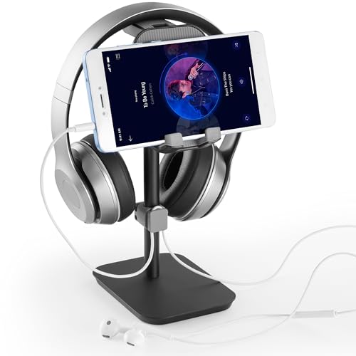 RICOO Headset Handy Halterung Kopfhörer Schreibtisch Ständer Kopfhörerständer Handyständer HH013 Studio TV Gaming PC Kopfhörerhalter Stand Halterung Neigbar Handy-Halter Head-Phone Holder Bild 3