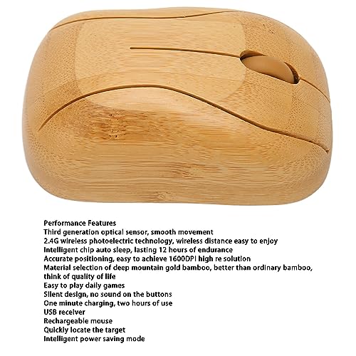 Annadue Kabellose Maus, Kreative Bambus Holz 2,4G Kabellose Maus Geräuscharme Computermaus mit USB Empfänger für Notebook, PC, Laptop, Computer, Unterstützt OTG Funktion Bild 4