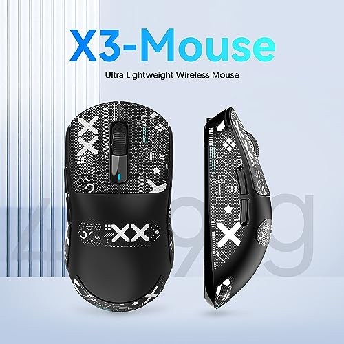 ATTACK SHARK X3 49g Superlight Maus mit Klebeband, PixArt PAW3395 Gaming-Sensor, BT/2,4G Kabellose/Kabelgebundene Gaming-Maus, 6 DPI 26000, 200 Stunden Akku, Büromäuse für Win11/Xbox/PS/Mac (Schwarz) Bild 2
