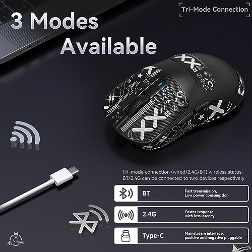 ATTACK SHARK X3 49g Superlight Maus mit Klebeband, PixArt PAW3395 Gaming-Sensor, BT/2,4G Kabellose/Kabelgebundene Gaming-Maus, 6 DPI 26000, 200 Stunden Akku, Büromäuse für Win11/Xbox/PS/Mac (Schwarz) Bild 4