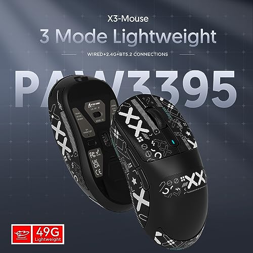ATTACK SHARK X3 49g Superlight Maus mit Klebeband, PixArt PAW3395 Gaming-Sensor, BT/2,4G Kabellose/Kabelgebundene Gaming-Maus, 6 DPI 26000, 200 Stunden Akku, Büromäuse für Win11/Xbox/PS/Mac (Schwarz) Bild 6