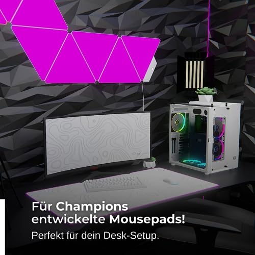 Nyfter - XXL Gaming Mauspad RGB White im Topography Design 900 x 500mm Premium Mousepad Size Groß vernähte Kanten langlebig mit high-end Glide und Anti-Rutsch Speed Gaming Mauspad Bild 4