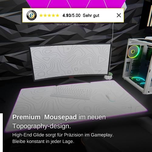 Nyfter - XXL Gaming Mauspad RGB White im Topography Design 900 x 500mm Premium Mousepad Size Groß vernähte Kanten langlebig mit high-end Glide und Anti-Rutsch Speed Gaming Mauspad Bild 7