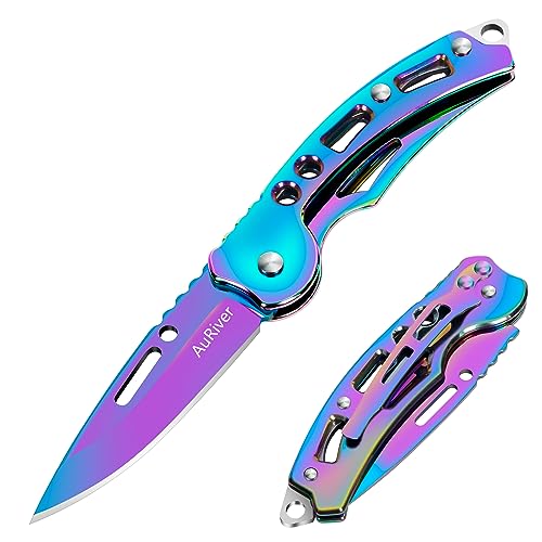 2 Stück Klein Klappmesser, Messer Taschenmesser, Taschenmesser mit Klappmesser, Mini EDC Outdoor Zweihandmesser für Outdoor, Camping,Survival (Bunte) Bild 1