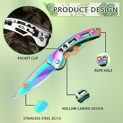 2 Stück Klein Klappmesser, Messer Taschenmesser, Taschenmesser mit Klappmesser, Mini EDC Outdoor Zweihandmesser für Outdoor, Camping,Survival (Bunte) Bild 3