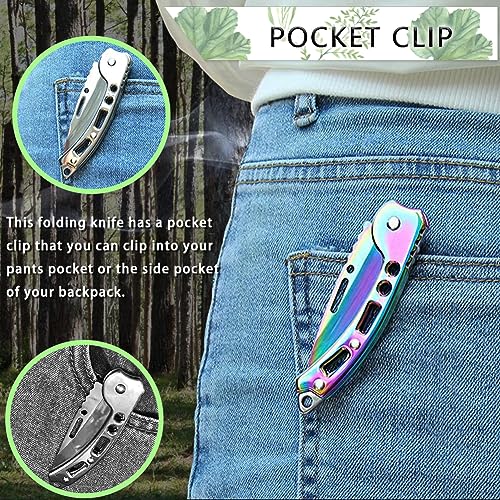 2 Stück Klein Klappmesser, Messer Taschenmesser, Taschenmesser mit Klappmesser, Mini EDC Outdoor Zweihandmesser für Outdoor, Camping,Survival (Bunte) Bild 5