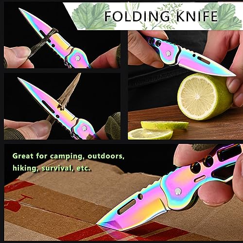 2 Stück Klein Klappmesser, Messer Taschenmesser, Taschenmesser mit Klappmesser, Mini EDC Outdoor Zweihandmesser für Outdoor, Camping,Survival (Bunte) Bild 6