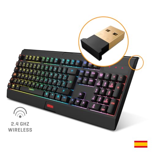 KROM Kabala – Kabelloses Gaming-Set mit Membrantastatur RGB Rainbow, 6 Anti-Ghosting-Tasten, optischer Maus 800-4800 DPI, Spanisches Layout, kompatibel mit PC – Schwarz Bild 2