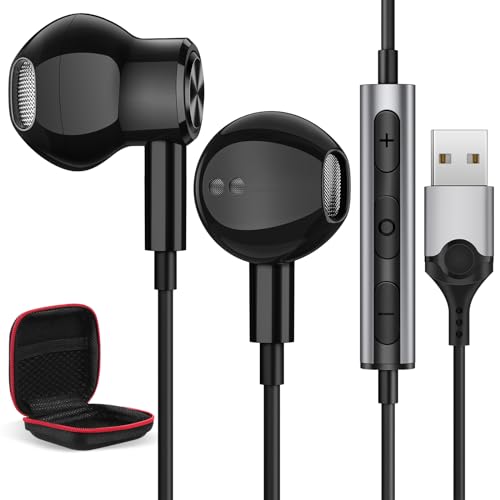 USB In Ear PC Headset mit Kabel 2.3M für PS 4 5,Magnetisch USB Headset in Ear USB Kopfhörer Computer Headset mit Lautstärkeregler Gaming Headset mit Mikrofon für PC Laptop Desktop Skype Office Live Bild 1