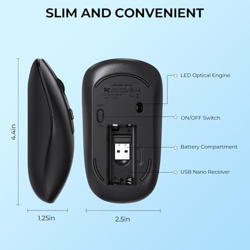 cimetech Maus Kabellos, 2.4GHz Leise Funkmaus Ergonomisch mit USB Nano Empfänger, 800/1200/1600 DPI, Optische Mouse für Laptop/Windows/Mabook/Linux (Slim-2.4G) Bild 5