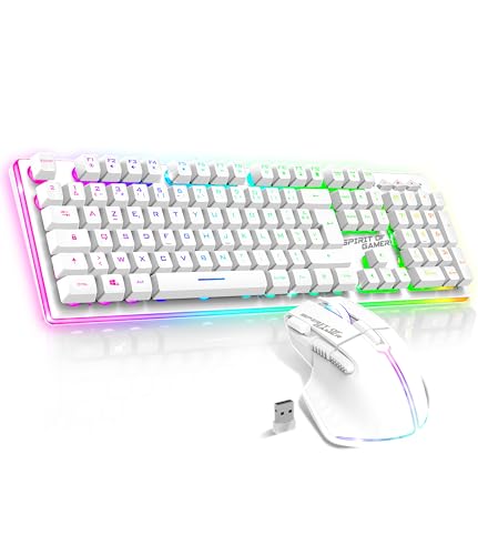SPIRIT OF GAMER x MK600 Kabellose Gaming-Tastatur, weiß, wiederaufladbar, RGB | Französisches AZERTY-Layout mit Hintergrundbeleuchtung | Gaming Keyboard Semi-Mechanisch | Wireless Mouse 4800 DPI | Bild 1