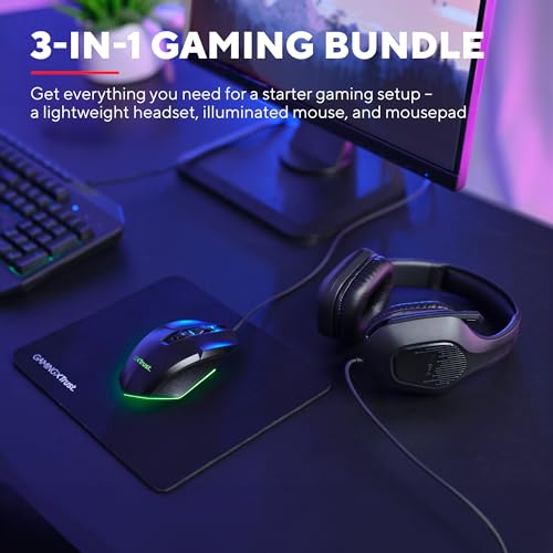 Trust Gaming GXT 790 Tridox Gaming PC Set - Leichtes Headset mit 50-mm-Treiber und 3,5-mm Klinke, Programmierbare USB Maus 200-6400 DPI, Mauspad, Gamer Setup für Computer/Laptop - Schwarz Bild 2