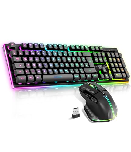 SPIRIT OF GAMER x Ultimate 600 | Gaming Tastatur Maus Set Kabellos Schwarz Wiederaufladbar RGB | DE Layout | Semi Mechanisch | Aluminiumplatte | 4800 DPI Wireless Mouse | Für PS5, PS4, PC, Xbox Bild 1