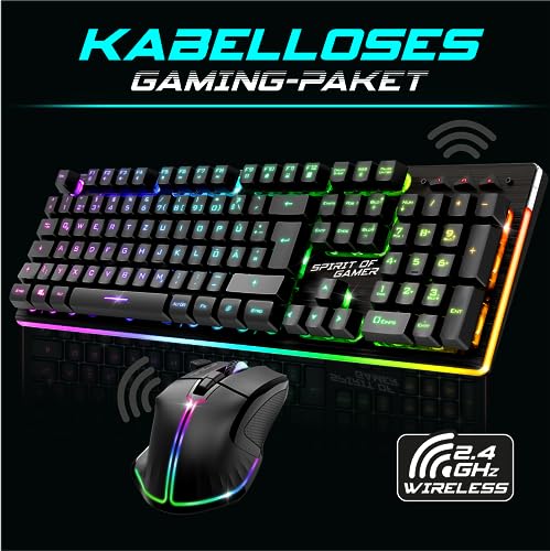 SPIRIT OF GAMER x Ultimate 600 | Gaming Tastatur Maus Set Kabellos Schwarz Wiederaufladbar RGB | DE Layout | Semi Mechanisch | Aluminiumplatte | 4800 DPI Wireless Mouse | Für PS5, PS4, PC, Xbox Bild 2