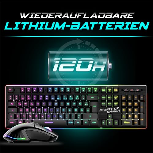 SPIRIT OF GAMER x Ultimate 600 | Gaming Tastatur Maus Set Kabellos Schwarz Wiederaufladbar RGB | DE Layout | Semi Mechanisch | Aluminiumplatte | 4800 DPI Wireless Mouse | Für PS5, PS4, PC, Xbox Bild 5