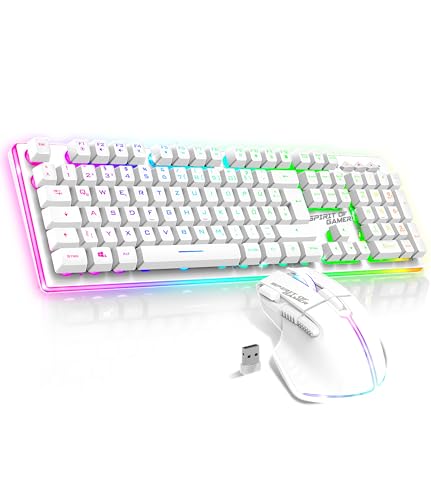 SPIRIT OF GAMER x Ultimate 600 | Gaming Tastatur Maus Set Kabellos Weiß Wiederaufladbar RGB | Layout QWERTZ Deutsch | Keyboard Semi Mechanisch | 4800 DPI Wireless Mouse | Für PS5, PS4, PC, Xbox Bild 1