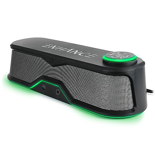 ENHANCE SB1 Computer-Lautsprecher High Excursion Soundbar - USB Powered Computer Soundbar, Unter-Monitor-Lautsprecher mit 10W Peak, LED Lautstärkeregler, Headset Pass Through, Gaming für PC Bild 1