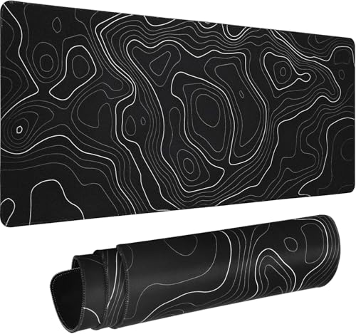 HAUTOCO Gaming Mauspad Groß 800 x 300 mm Mousepad XXL Minimalistische Topografische Mauspad Desk Mat mit Gummi Anti Rutsch für Computer Tastatur verbessert Geschwindigkeit und Präzision, Schwarz Bild 1