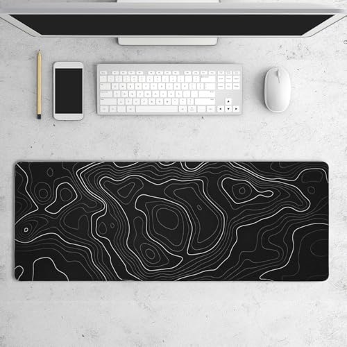 HAUTOCO Gaming Mauspad Groß 800 x 300 mm Mousepad XXL Minimalistische Topografische Mauspad Desk Mat mit Gummi Anti Rutsch für Computer Tastatur verbessert Geschwindigkeit und Präzision, Schwarz Bild 2
