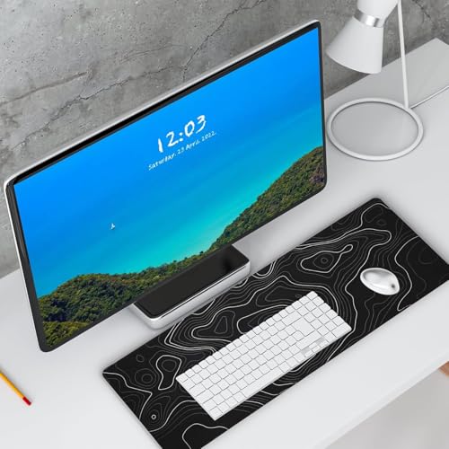 HAUTOCO Gaming Mauspad Groß 800 x 300 mm Mousepad XXL Minimalistische Topografische Mauspad Desk Mat mit Gummi Anti Rutsch für Computer Tastatur verbessert Geschwindigkeit und Präzision, Schwarz Bild 5