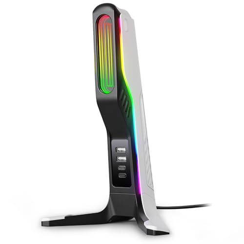 RGB-Gaming-Headset-Ständer mit 2 USB- und 1 Typ-C-Anschlüssen, Spiel-Kopfhörer-Halterung für PC, Xbox One, Xbox Serie S/X, PS5, PS4, Kopfhörer-Halterung, Schreibtisch-Gamer-Zubehör, Schwarz und Bild 1