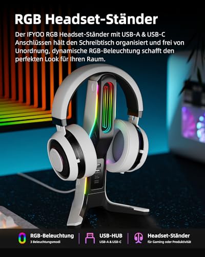RGB-Gaming-Headset-Ständer mit 2 USB- und 1 Typ-C-Anschlüssen, Spiel-Kopfhörer-Halterung für PC, Xbox One, Xbox Serie S/X, PS5, PS4, Kopfhörer-Halterung, Schreibtisch-Gamer-Zubehör, Schwarz und Bild 2