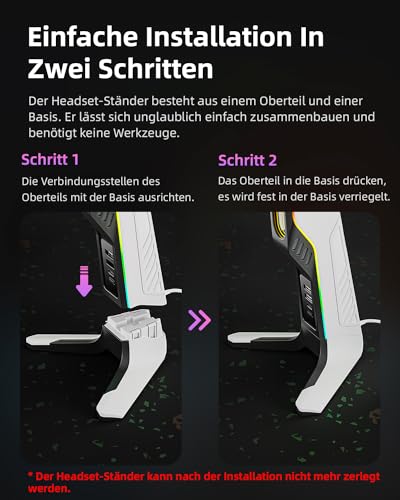 RGB-Gaming-Headset-Ständer mit 2 USB- und 1 Typ-C-Anschlüssen, Spiel-Kopfhörer-Halterung für PC, Xbox One, Xbox Serie S/X, PS5, PS4, Kopfhörer-Halterung, Schreibtisch-Gamer-Zubehör, Schwarz und Bild 6
