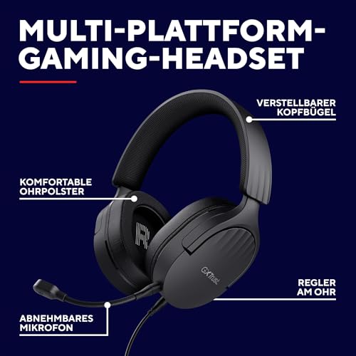 Trust Gaming GXT 489 Fayzo Gaming Headset für PC, PS5, PS4, Xbox Series X|S, Switch, 3,5-mm Klinke, 85% Recyclingkunststoff, Over-Ear Kopfhörer, Mikrofon mit Geräuschunterdrückung - Schwarz Bild 3