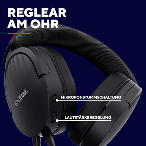 Trust Gaming GXT 489 Fayzo Gaming Headset für PC, PS5, PS4, Xbox Series X|S, Switch, 3,5-mm Klinke, 85% Recyclingkunststoff, Over-Ear Kopfhörer, Mikrofon mit Geräuschunterdrückung - Schwarz Bild 6
