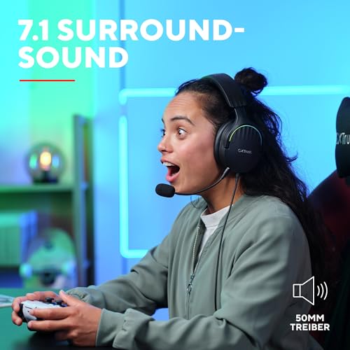 Trust Gaming GXT 490 Fayzo Gaming Headset USB 7.1 Surround Sound, 50mm Treiber, 85% Recyclingkunststoff, Mikrofon mit Geräuschunterdrückung, RGB Over-Ear Kopfhörer für PC PS5 - Schwarz Bild 3