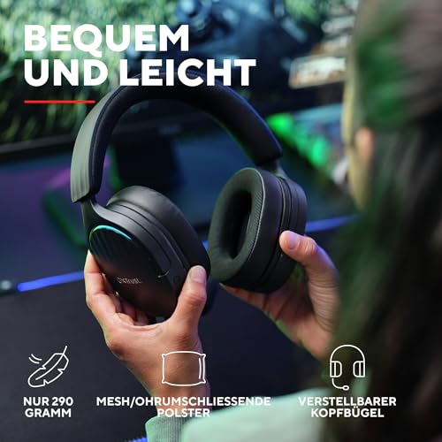 Trust Gaming GXT 490 Fayzo Gaming Headset USB 7.1 Surround Sound, 50mm Treiber, 85% Recyclingkunststoff, Mikrofon mit Geräuschunterdrückung, RGB Over-Ear Kopfhörer für PC PS5 - Schwarz Bild 4