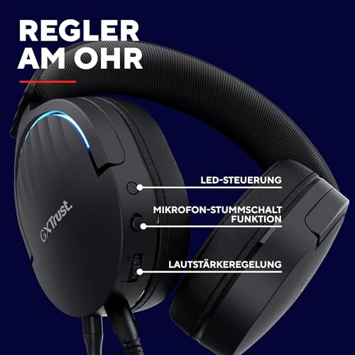 Trust Gaming GXT 490 Fayzo Gaming Headset USB 7.1 Surround Sound, 50mm Treiber, 85% Recyclingkunststoff, Mikrofon mit Geräuschunterdrückung, RGB Over-Ear Kopfhörer für PC PS5 - Schwarz Bild 5