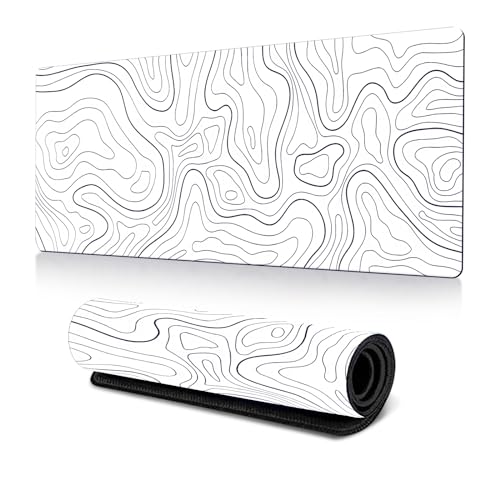 Jadin Mauspad XXL Mauspad Gaming 850x390mm, Gaming Mousepad XXL Mousepad Gaming Liquid Design,Gaming Mauspad Groß Vernähte Kanten, rutschfeste Schreibtischunterlage für PC, Verbessert Präzision, Weiß Bild 1