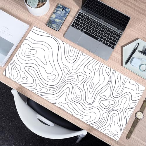 Jadin Mauspad XXL Mauspad Gaming 850x390mm, Gaming Mousepad XXL Mousepad Gaming Liquid Design,Gaming Mauspad Groß Vernähte Kanten, rutschfeste Schreibtischunterlage für PC, Verbessert Präzision, Weiß Bild 3