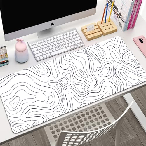 Jadin Mauspad XXL Mauspad Gaming 850x390mm, Gaming Mousepad XXL Mousepad Gaming Liquid Design,Gaming Mauspad Groß Vernähte Kanten, rutschfeste Schreibtischunterlage für PC, Verbessert Präzision, Weiß Bild 4