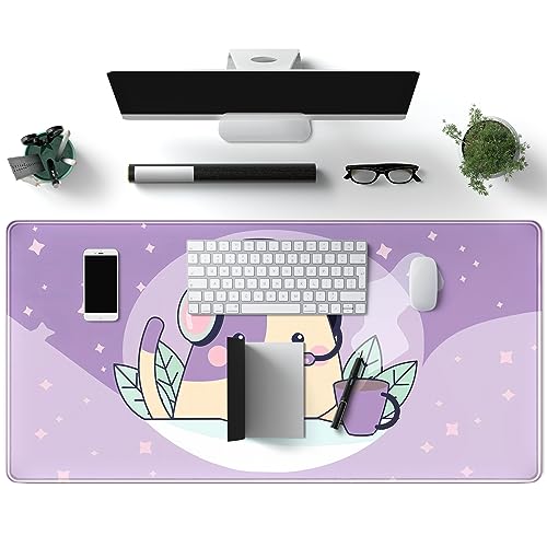 Kawaii Lila Space Cat Schreibtischunterlage Niedliches Anime Erweitertes Mauspad Groß XXL Gaming Schreibtischunterlage Langes Mousepad Tastatur Pad Maus Desktop Matte 80 x 40 cm Niedliches Bild 4