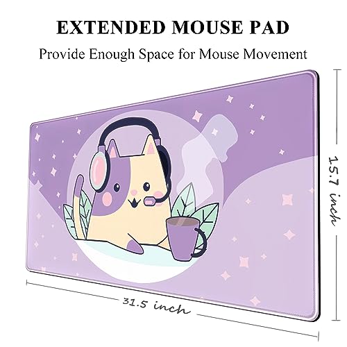 Kawaii Lila Space Cat Schreibtischunterlage Niedliches Anime Erweitertes Mauspad Groß XXL Gaming Schreibtischunterlage Langes Mousepad Tastatur Pad Maus Desktop Matte 80 x 40 cm Niedliches Bild 6