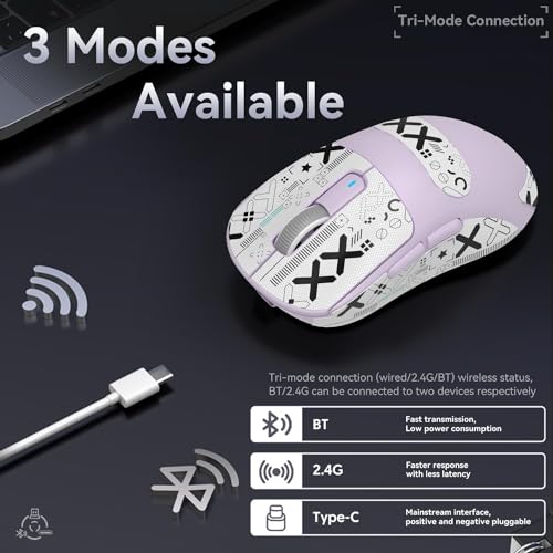ATTACK SHARK X3 Wireless Gaming Maus, 49g Bluetooth/2.4G/USB-C Ergonomische Computermaus, PAW3395 26K DPI Sensor, 200h Akkulaufzeit, Programmierbare Tasten, Gaming Zubehör für PC/Laptop/Mac Bild 4