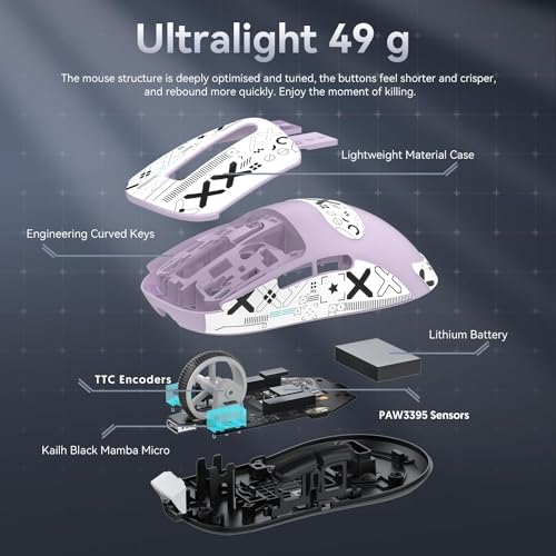 ATTACK SHARK X3 Wireless Gaming Maus, 49g Bluetooth/2.4G/USB-C Ergonomische Computermaus, PAW3395 26K DPI Sensor, 200h Akkulaufzeit, Programmierbare Tasten, Gaming Zubehör für PC/Laptop/Mac Bild 5