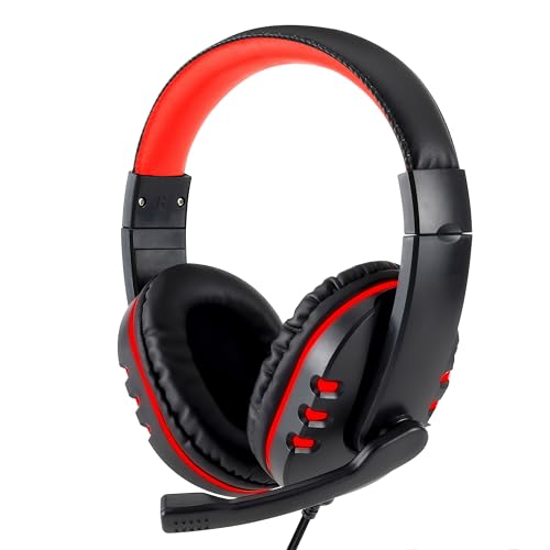 Retoo Gaming Headset mit Mikrofon, Kabelgebundenes Over-Ear Kopfhörer mit 3,5 mm Klinke, Gamer Headset für PS4, PS5, PC, Xbox, Stereo Sound, 20 x 16 x 7 cm, Schwarz-Rot Bild 1