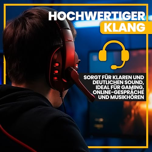 Retoo Gaming Headset mit Mikrofon, Kabelgebundenes Over-Ear Kopfhörer mit 3,5 mm Klinke, Gamer Headset für PS4, PS5, PC, Xbox, Stereo Sound, 20 x 16 x 7 cm, Schwarz-Rot Bild 2