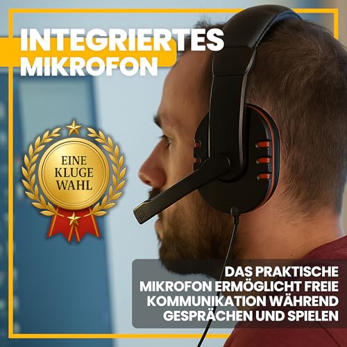 Retoo Gaming Headset mit Mikrofon, Kabelgebundenes Over-Ear Kopfhörer mit 3,5 mm Klinke, Gamer Headset für PS4, PS5, PC, Xbox, Stereo Sound, 20 x 16 x 7 cm, Schwarz-Rot Bild 3