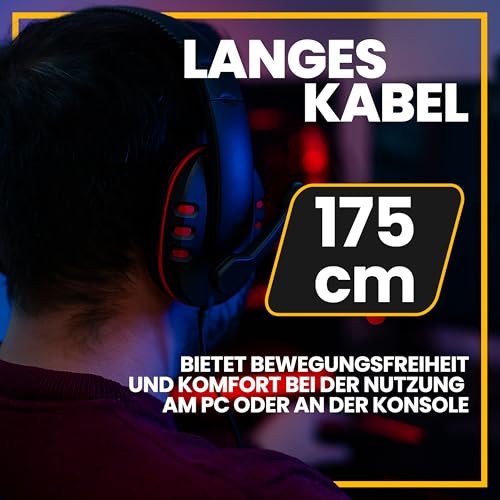 Retoo Gaming Headset mit Mikrofon, Kabelgebundenes Over-Ear Kopfhörer mit 3,5 mm Klinke, Gamer Headset für PS4, PS5, PC, Xbox, Stereo Sound, 20 x 16 x 7 cm, Schwarz-Rot Bild 7