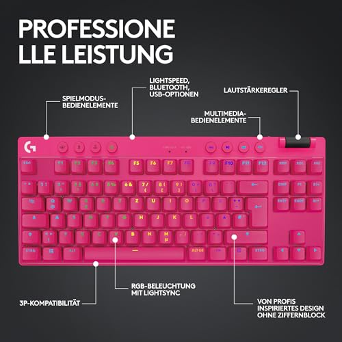 Logitech G PRO X TKL LIGHTSPEED kabellose Gaming-Tastatur PRO X 2 LIGHTSPEED Wireless Gaming Headset, PC, PS5, PS4, QWERTZ Deutsches Layout - Magenta Bild 7