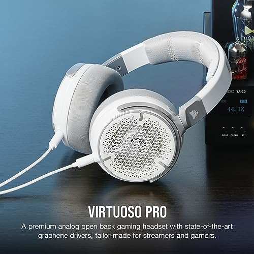 Corsair Virtuoso PRO Gaming-Headset mit offener Rückseite, abnehmbares, unidirektionales Mikrofon, 50 mm Graphen-Treiber, Frequenzgang 20 Hz - 40 kHz, Weiß Bild 2
