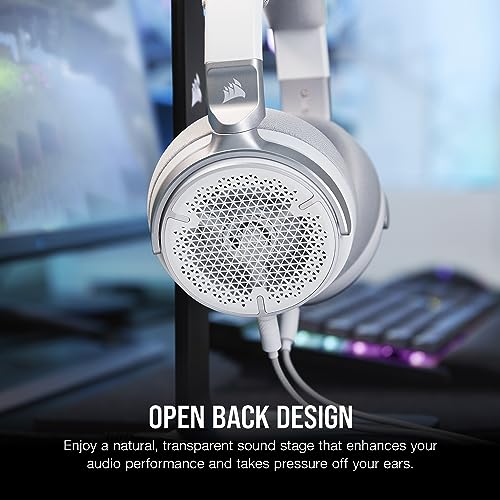 Corsair Virtuoso PRO Gaming-Headset mit offener Rückseite, abnehmbares, unidirektionales Mikrofon, 50 mm Graphen-Treiber, Frequenzgang 20 Hz - 40 kHz, Weiß Bild 3