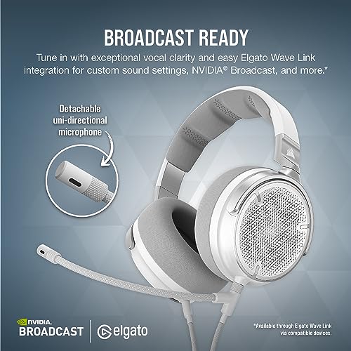 Corsair Virtuoso PRO Gaming-Headset mit offener Rückseite, abnehmbares, unidirektionales Mikrofon, 50 mm Graphen-Treiber, Frequenzgang 20 Hz - 40 kHz, Weiß Bild 5